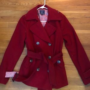 Red pea coat